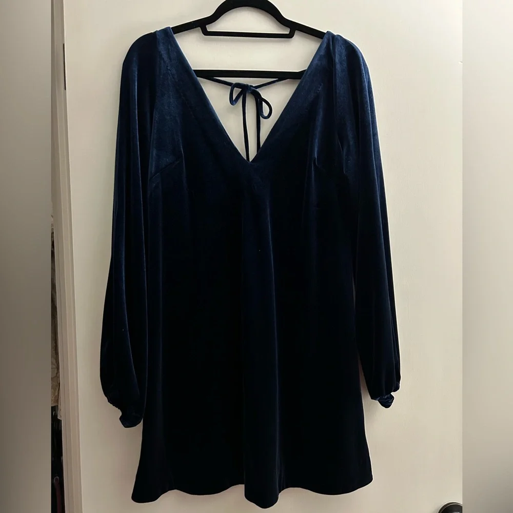 Free People Misha Mini Dress, Midnight Navy Velvet - Picture 1 of 9